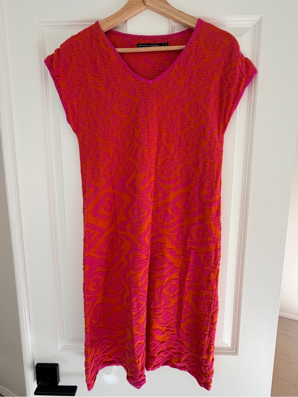 Gudrun Sjoden Textured Cotton Knit Lagenlook Dress Pink Orange Art to Wear Sz S